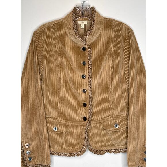 J. Jill Petite Fall Corduroy Jacket Velvet Trim Ruffle Detail Boho Style Medium - Picture 5 of 13